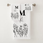 Floral Line Art Custom Monogram Badhandtuch Set (Insitu)