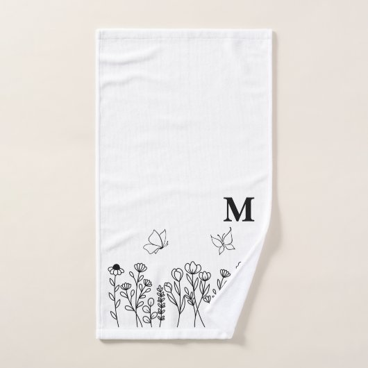 Floral Line Art Custom Monogram Badhandtuch Set (Handtuch)