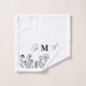 Floral Line Art Custom Monogram Badhandtuch Set (Waschlappen)