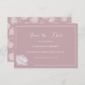 Floral Line Art Dusty Rose White Wedding Save The Date (Vorne/Hinten)
