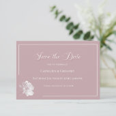 Floral Line Art Dusty Rose White Wedding Save The Date (Stehend Vorderseite)
