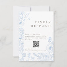 Floral Line Art French Blue Wedding