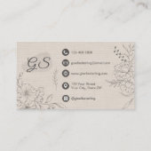 Floral Line Art Linen Elegant Script Visitenkarte (Rückseite)