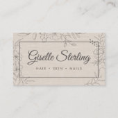 Floral Line Art Linen Elegant Script Visitenkarte (Vorderseite)