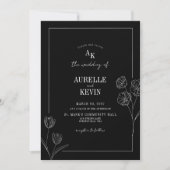 Floral Line Art Rustic Black Elegant Wedding Einladung (Vorderseite)