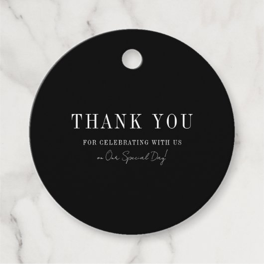 Floral Line Art Rustic Black Elegant Wedding Geschenkanhänger (Vorderseite)