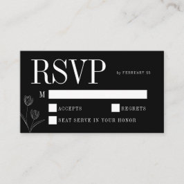 Floral Line Art Rustic Black Elegant Wedding RSVP Begleitkarte