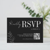 Floral Line Art Rustic Black Elegant Wedding RSVP Karte (Stehend Vorderseite)