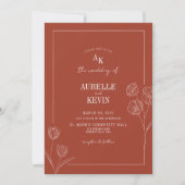Floral Line Art Rustic Terracota Elegant Wedding  Einladung (Vorderseite)