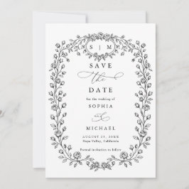 Floral Line Art Save The Date Invitation