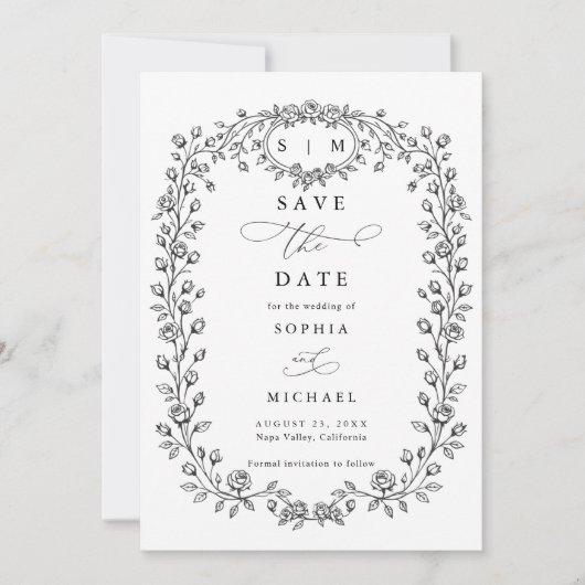 Floral Line Art Save The Date Invitation (Vorderseite)