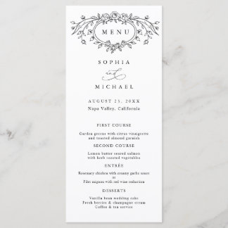 Floral Line Art Wedding Flat Menu Menükarte