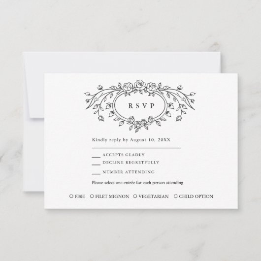 Floral Line Art Wedding Response Card RSVP Karte (Vorderseite)