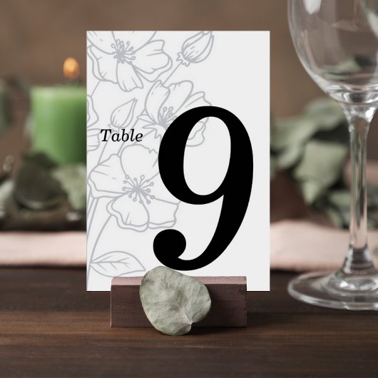 Floral Line Art Wedding Table Number Card Tischnummer