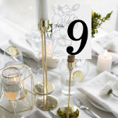 Floral Line Art Wedding Table Number Card Tischnummer