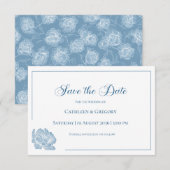 Floral Line Art White Dusty Blue Wedding  Save The Date (Vorne/Hinten)