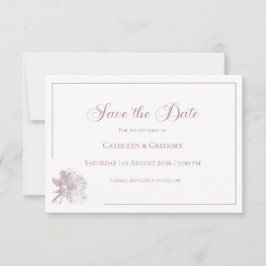 Floral Line Art White Dusty Rose Wedding  Save The Date