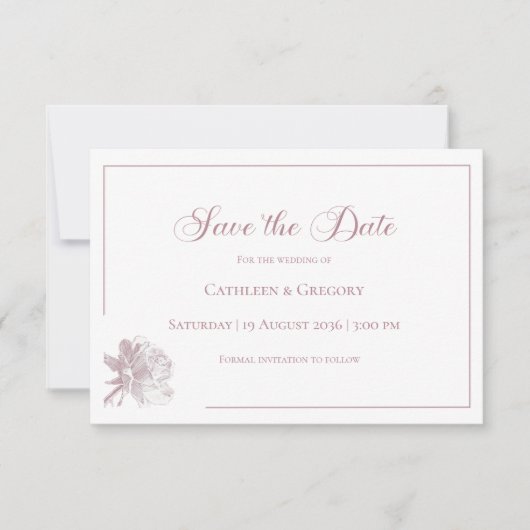 Floral Line Art White Dusty Rose Wedding  Save The Date (Vorderseite)