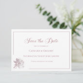 Floral Line Art White Dusty Rose Wedding  Save The Date (Stehend Vorderseite)
