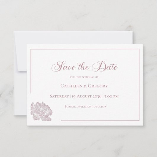 Floral Line Art White Dusty Rose Wedding Save The Date (Vorderseite)