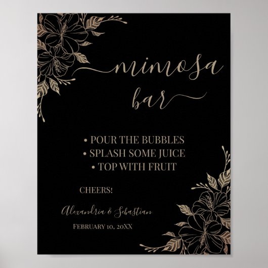Floral Lines Mimosa Bar Brautparty Signa Poster (Vorne)