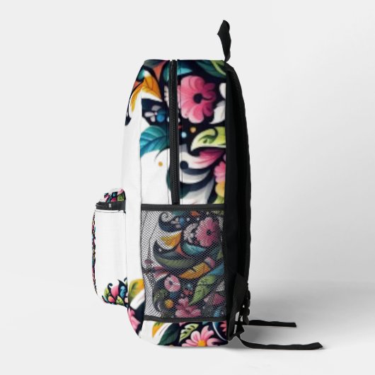 Floral Lion Silhouette Bedruckter Rucksack (Rechts)