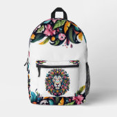 Floral Lion Silhouette Bedruckter Rucksack (Vorderseite)