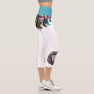 Floral Lion Silhouette Capri Leggings