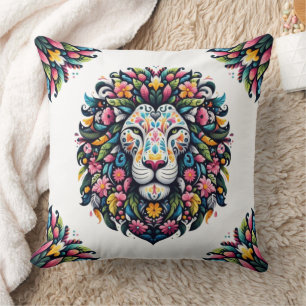 Floral Lion Silhouette Kissen