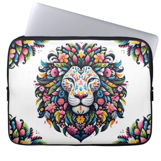 Floral Lion Silhouette Laptopschutzhülle (Vorderseite)