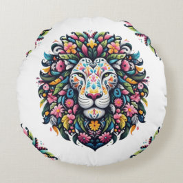 Floral Lion Silhouette Rundes Kissen