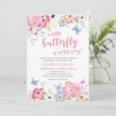 Floral Little Butterfly Baby Dusche Einladung (Stehend Vorderseite)