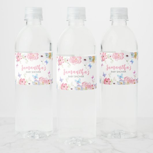 Floral Little Butterfly Baby Dusche Wasserflaschenetikett (Flaschen)