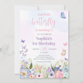 Floral Little Butterfly Geburtstagsparty Einladung (Vorderseite)