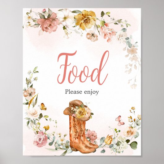 Floral Little Cowgirl Babydusche Nahrung Poster (Vorne)