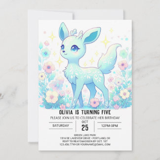 Floral Little Deer Digital Geburtstag Einladung