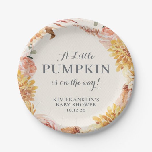 Floral Little Pumpkin Baby Dusche Pappteller (Vorderseite)