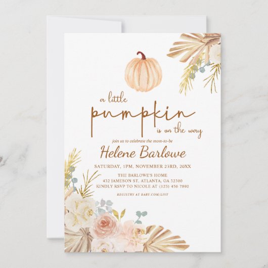 Floral Little Pumpkin Boho Babydusche Einladung (Vorderseite)