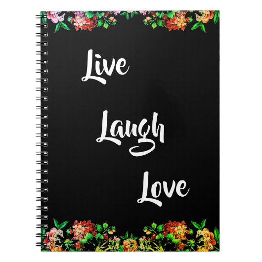 Floral "Live, lachen, Liebe" Rustikal Notizblock (Vorderseite)