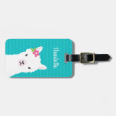 Floral Llama Alpaca Aquamarin Personalisiert Gepäckanhänger (Vorderseite horizontal)