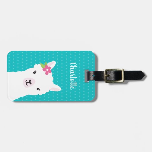 Floral Llama Alpaca Aquamarin Personalisiert Gepäckanhänger (Vorderseite horizontal)
