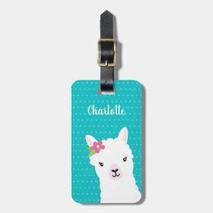 Floral Llama Alpaca Aquamarin Personalisiert Gepäckanhänger