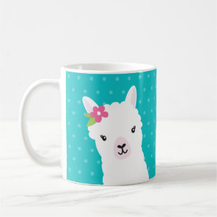 Floral Llama Alpaca Aquamarin Personalisiert Kaffeetasse