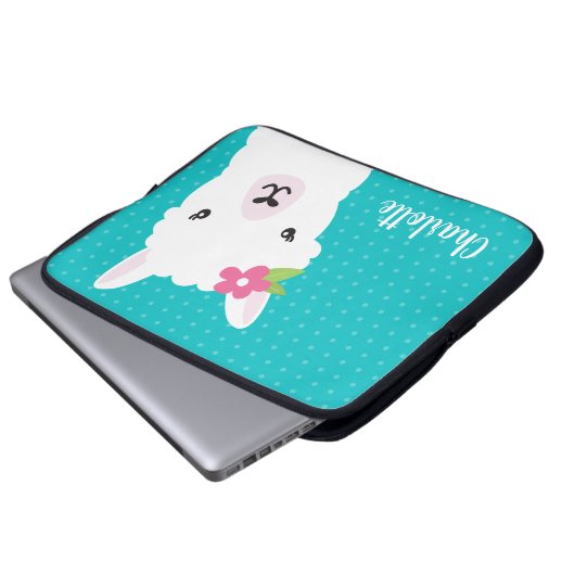 Floral Llama Alpaca Aquamarin Personalisiert Laptopschutzhülle (Vorne Knopf)