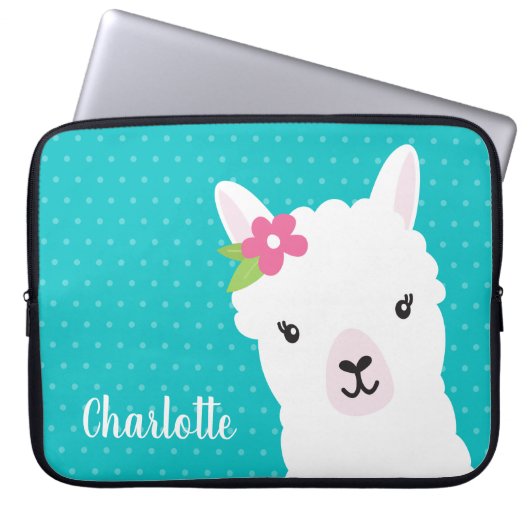 Floral Llama Alpaca Aquamarin Personalisiert Laptopschutzhülle (Vorderseite)