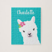 Floral Llama Alpaca Aquamarine Personalisierte Kin Puzzle (Vertikal)