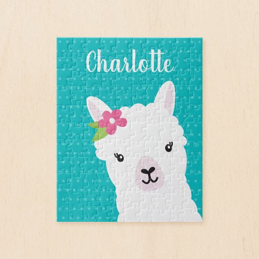 Floral Llama Alpaca Aquamarine Personalisierte Kin Puzzle