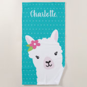 Floral Llama Alpaca Aquamarine Personalisierte Kin Strandtuch (Vorderseite)