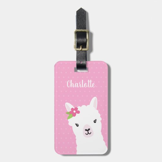 Floral Llama Alpaca Pink Personalisiert Gepäckanhänger (Vorderseite vertikal)