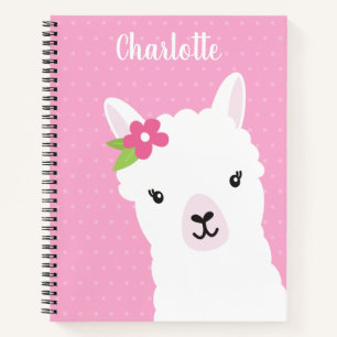 Floral Llama Alpaca Pink Personalisiert Girl Notizblock